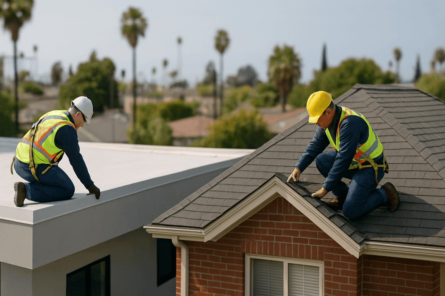 Comparación lado a lado de techos planos e inclinados en edificios comerciales y residenciales